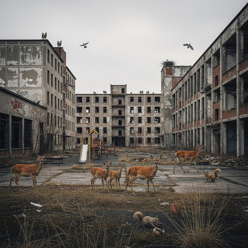 Wildlife Thrives in Urban Decay: A Captivating Scene