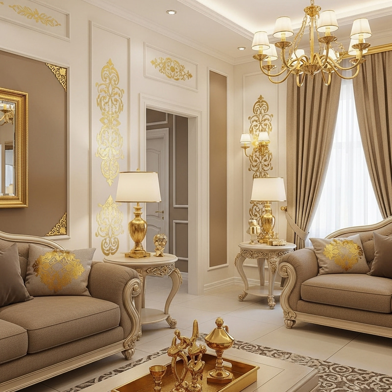 Luxurious House Color Palette: Cream, Beige, Taupe, Gold Accents Luxurious House Color Palette: Cream, Beige, Taupe, Gold Accents