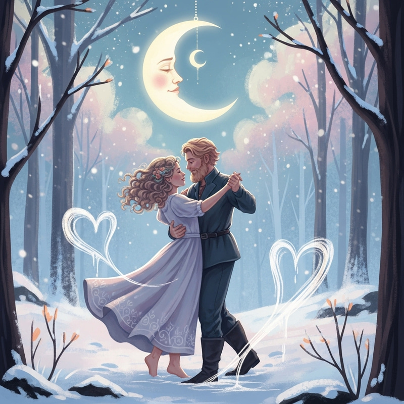 Whimsical Moonlit Forest Romance under a Crescent Moon Whimsical Moonlit Forest Romance under a Crescent Moon