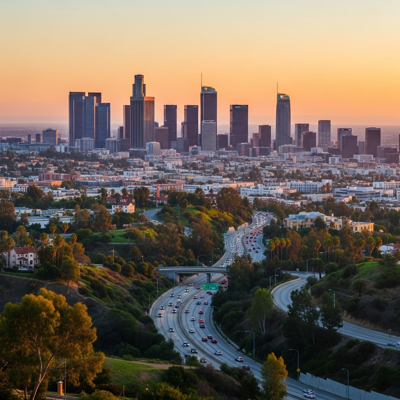 Los Angeles Cityscape at Dusk - Urban Twilight View Los Angeles Cityscape at Dusk - Urban Twilight View