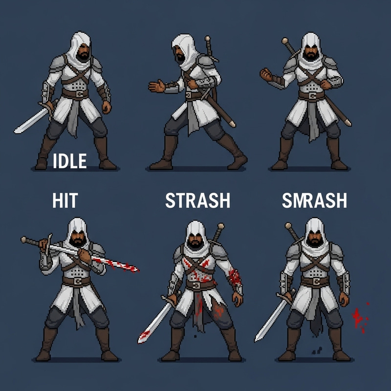Pixel Art South Asian Assassin Character Poses