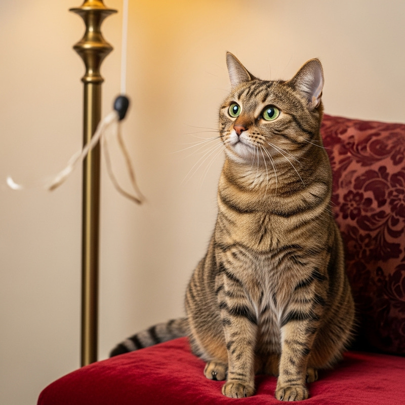 Beautiful Sienna Brown Cat Relaxing on Ruby Red Velvet Cushion