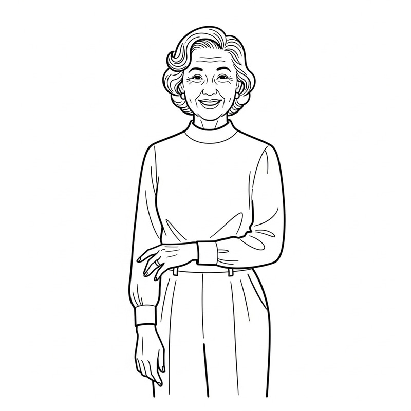 Charming Black & White Line Drawing of a 60-Year-Old Woman Charming Black & White Line Drawing of a 60-Year-Old Woman