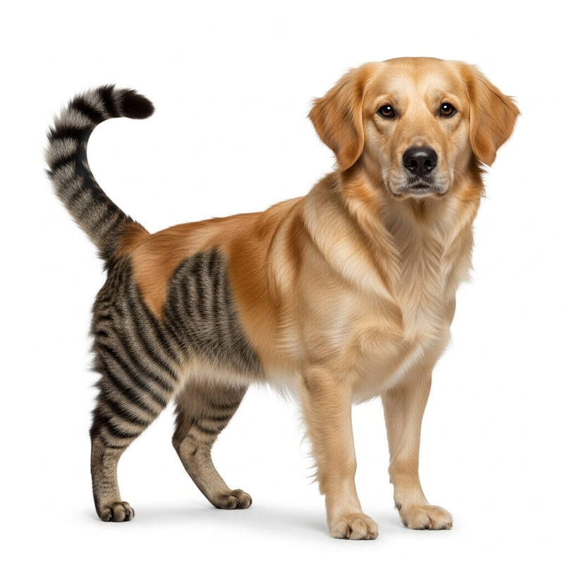 Cat Dog Hybrid: Unusual Furry Creature with Cat and Dog Features Cat Dog Hybrid: Unusual Furry Creature with Cat and Dog Features
