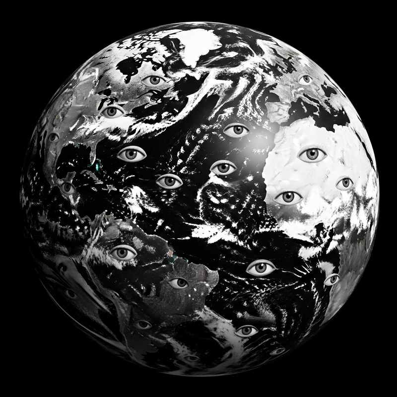 Surreal Monochrome Globe with Gazing Eyes Surreal Monochrome Globe with Gazing Eyes