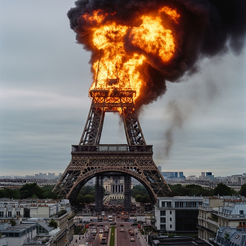 Burning Eiffel Tower Disaster in Paris
