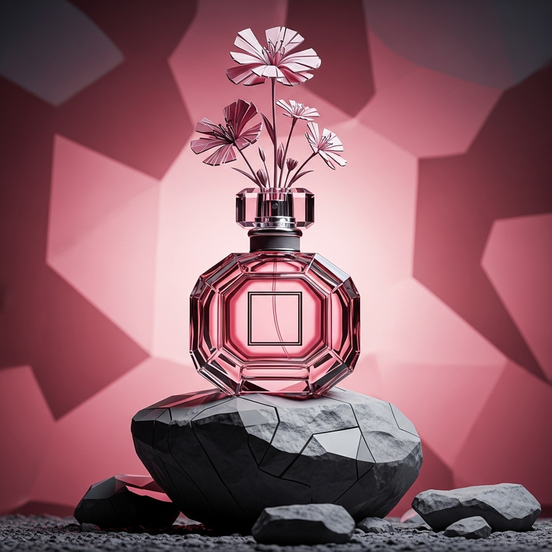 Crystal Cubism Perfume Bottle with Flowers on Rock by Évariste Vital Luminais Crystal Cubism Perfume Bottle with Flowers on Rock by Évariste Vital Luminais