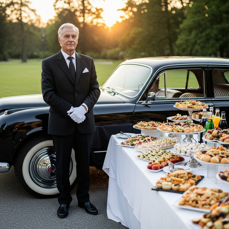 Elegant Butler with Vintage Car and Catering Service Elegant Butler with Vintage Car and Catering Service