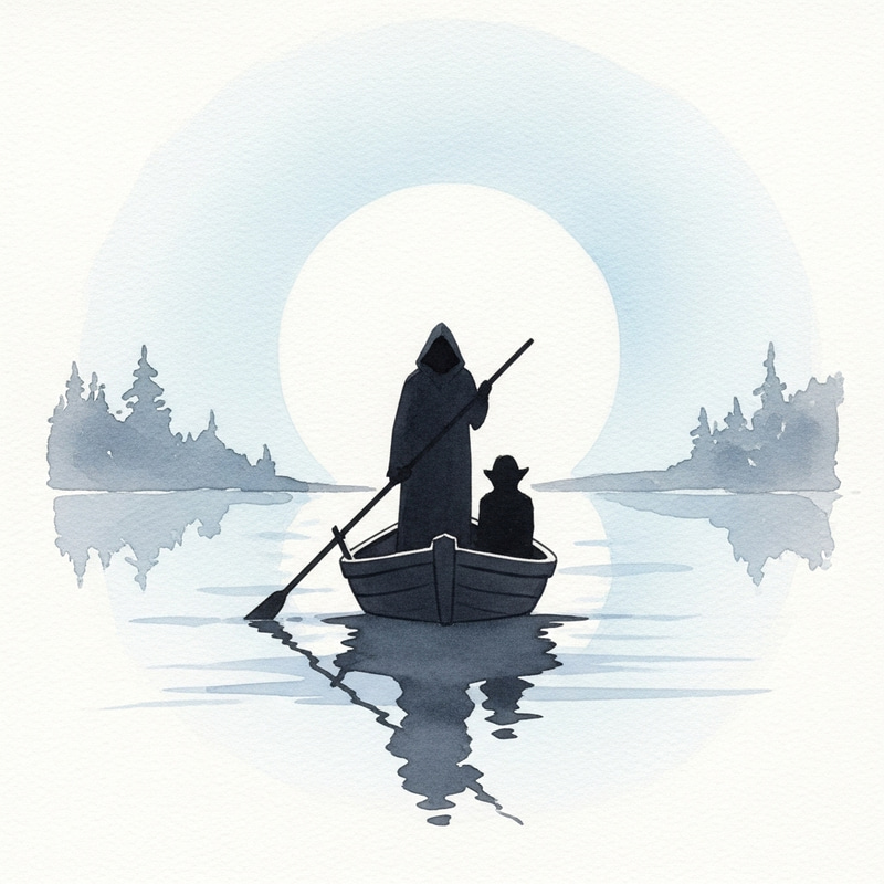 Mysterious Figure in Boat: Ethereal Moonlit Lake Painting Mysterious Figure in Boat: Ethereal Moonlit Lake Painting