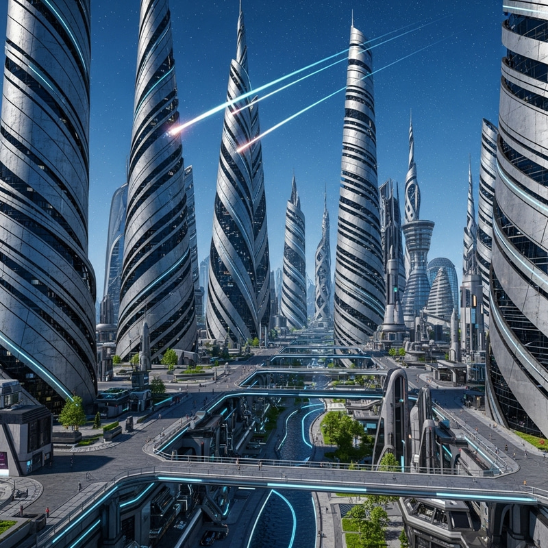 Futuristic Metallic Cityscape | Urban Technological Marvel Futuristic Metallic Cityscape | Urban Technological Marvel