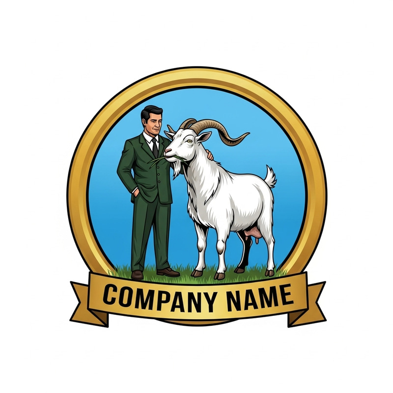 Detailed Hispanic Male and White Goat Logo Design Detailed Hispanic Male and White Goat Logo Design