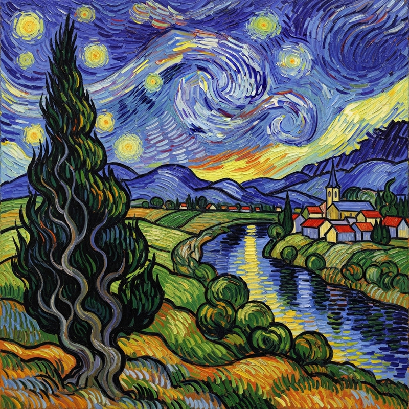 Van Gogh Style Post-Impressionist Landscape Painting Van Gogh Style Post-Impressionist Landscape Painting