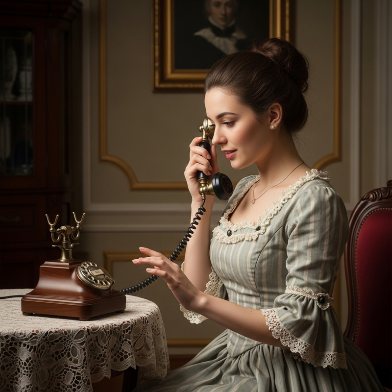 Victorian Girl Calling on an Antique Phone Painting Victorian Girl Calling on an Antique Phone Painting
