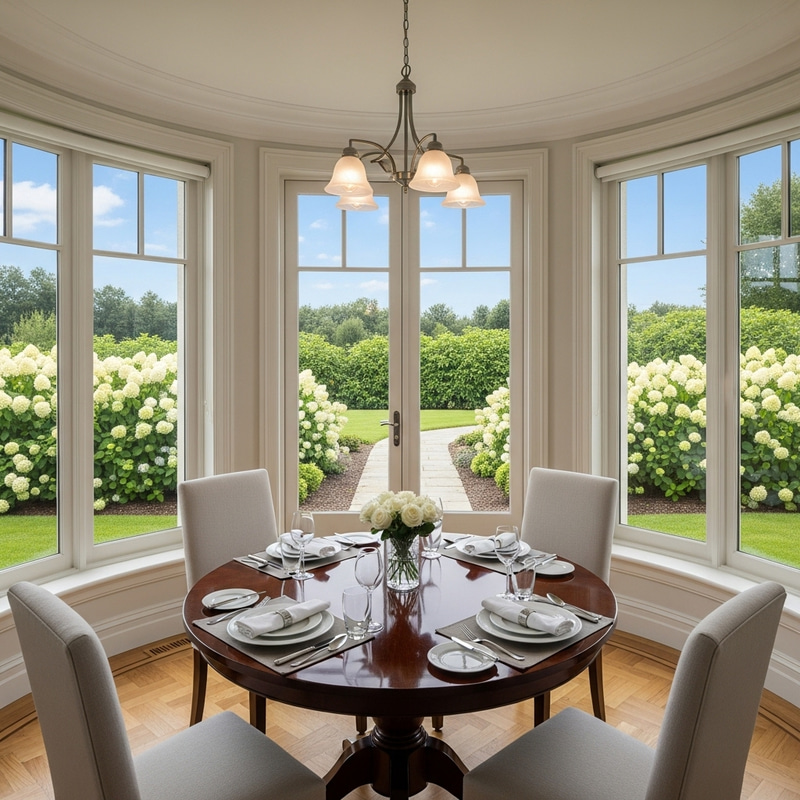 Cozy Circular Bay Window Dining Room Ideas