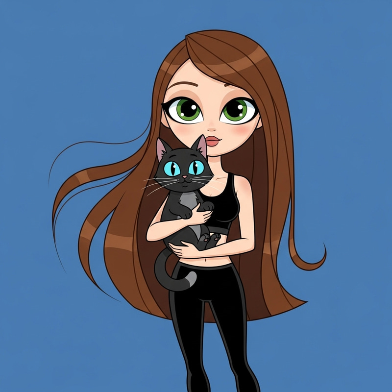 20-Year-Old Girl with Cat in Pixar-Style Portrait 20-Year-Old Girl with Cat in Pixar-Style Portrait