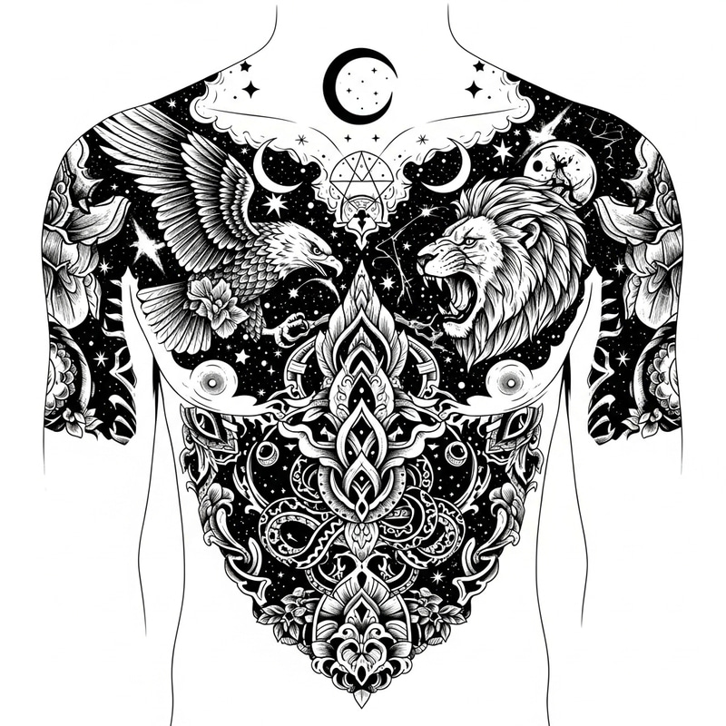Detailed Chest Ink Tattoo Vector Art Design
