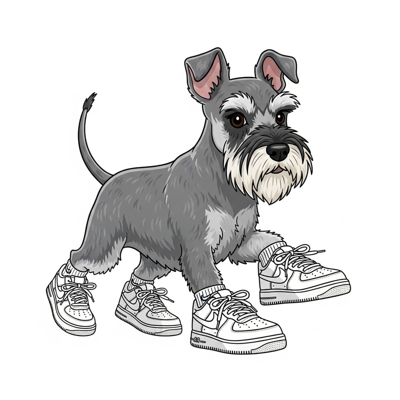 Playful Schnauzer in Nike Airforce 1 Sneakers Playful Schnauzer in Nike Airforce 1 Sneakers