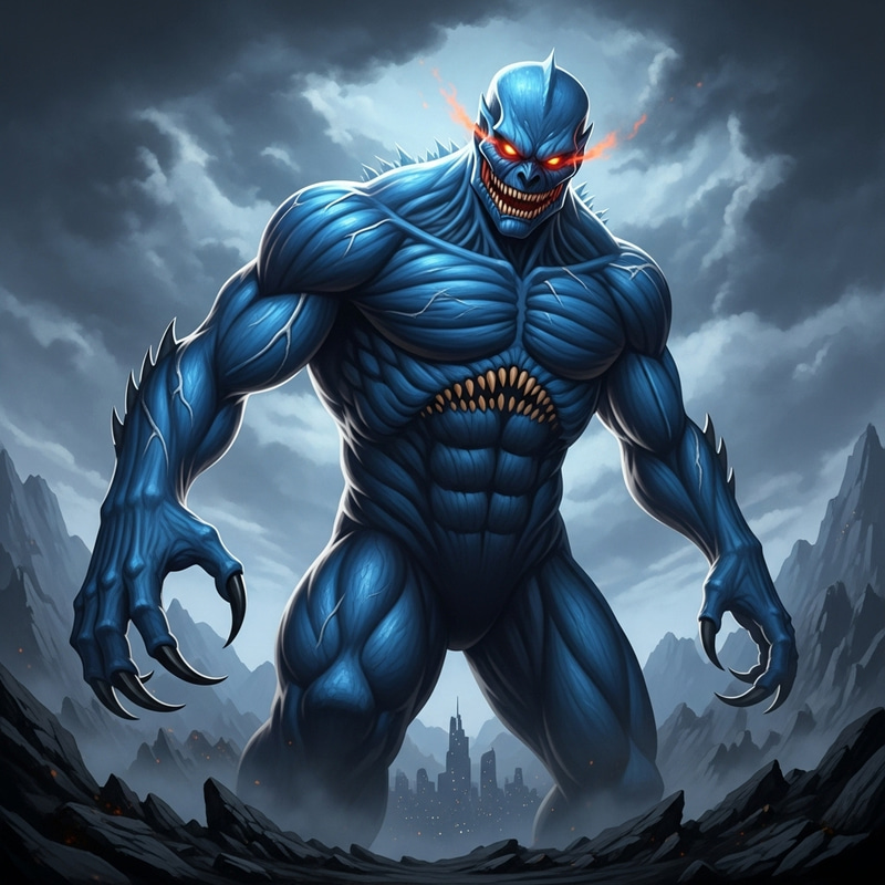 Gigantic Blue Monster: Sinister Beast with Fiery Eyes Gigantic Blue Monster: Sinister Beast with Fiery Eyes