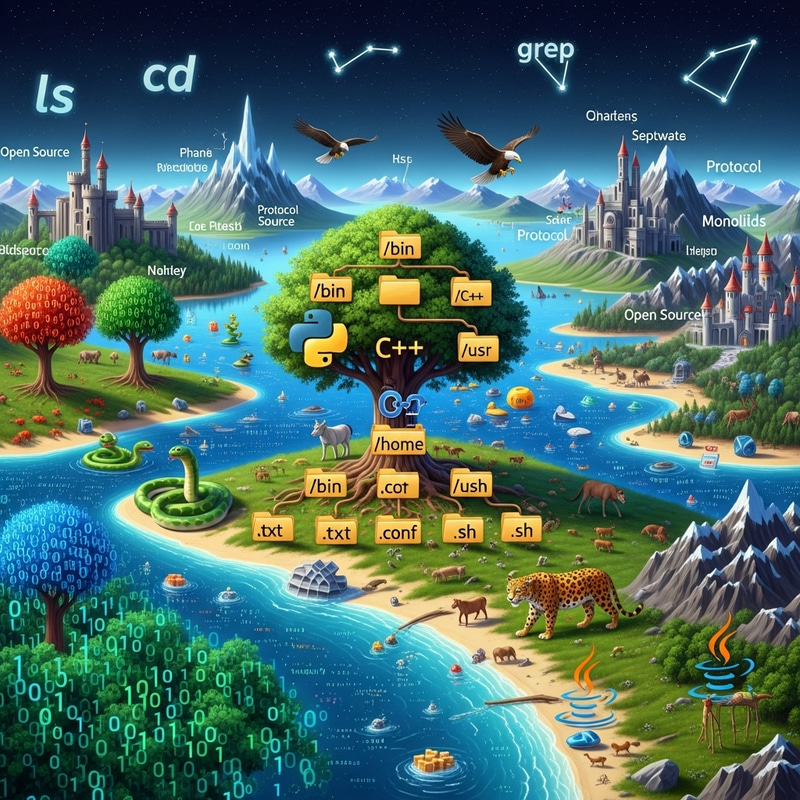 Linux-themed Virtual World: Binary Jungles & Data Beaches Linux-themed Virtual World: Binary Jungles & Data Beaches