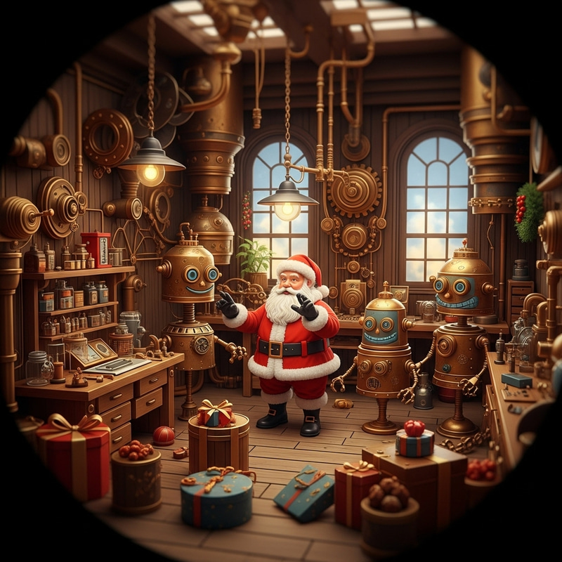 Steampunk Santa Workshop: Robotic Helpers & Intricate Mechanisms