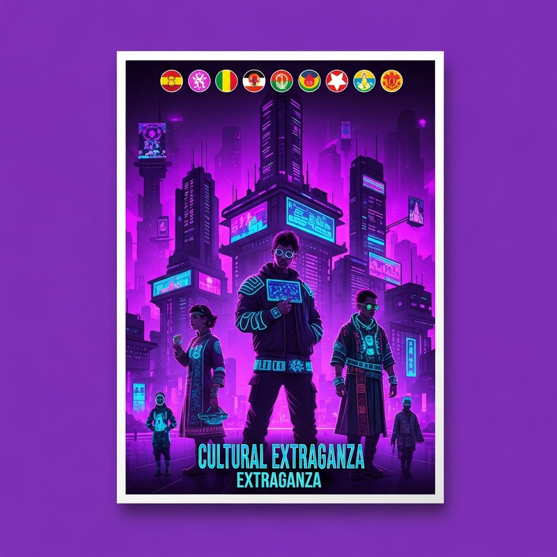 Futuristic Cultural Extravaganza Poster in Purple Cyberpunk Theme Futuristic Cultural Extravaganza Poster in Purple Cyberpunk Theme