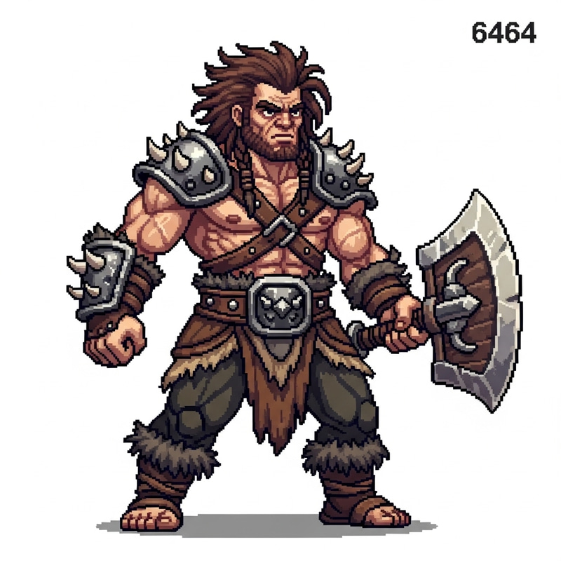 Classic Barbarian Warrior Pixel Art | Nostalgic RPG Design Classic Barbarian Warrior Pixel Art | Nostalgic RPG Design