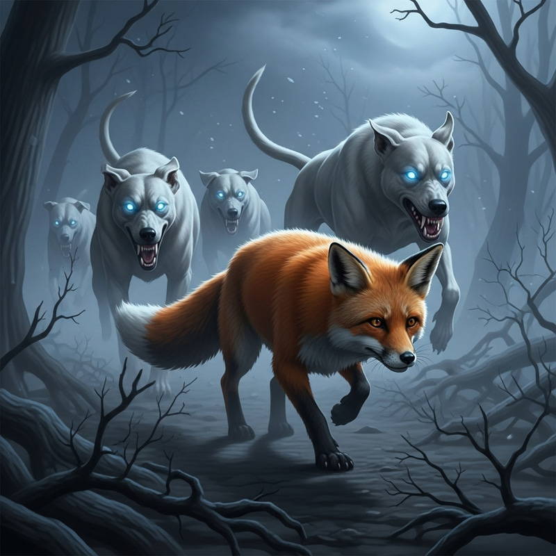 Creepy Night Chase: Ghostly Hounds Pursuing a Terrified Fox