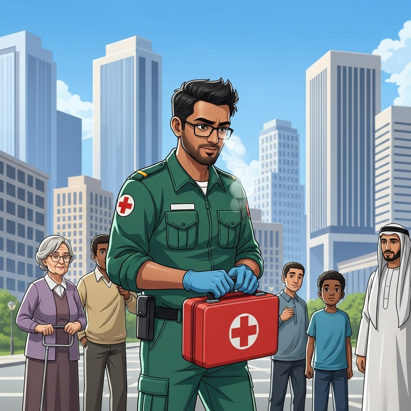 South Asian Male Paramedic in Urban First-Aid Response