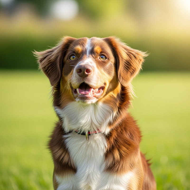 Colorful & Curious Dog Sitting on Green Grass Colorful & Curious Dog Sitting on Green Grass