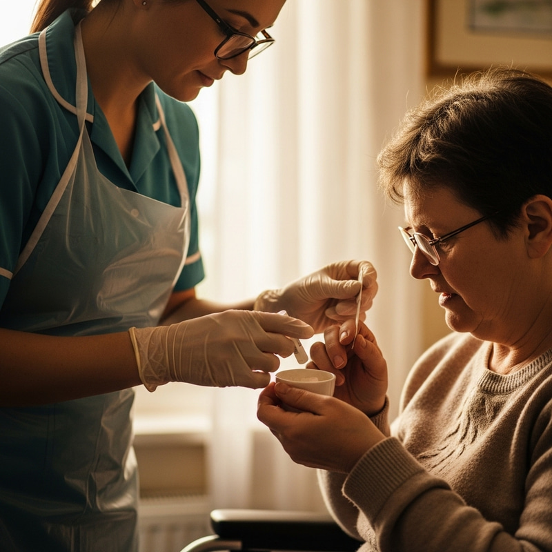 Heartfelt Scene: Compassionate Care Worker Helping Disabled Woman Heartfelt Scene: Compassionate Care Worker Helping Disabled Woman