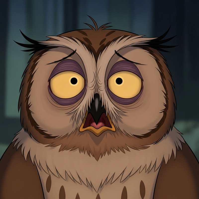 Startled Cartoon Owl with Sleep-Deprived Twitch | Animated