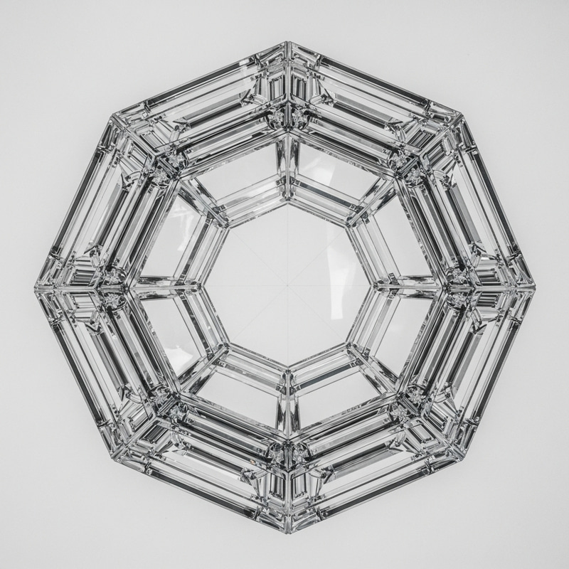 Clear Glass Icosahedron Art Installation | Minimalistic Symmetry Clear Glass Icosahedron Art Installation | Minimalistic Symmetry