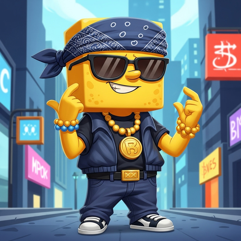 SpongeBob Gangster in Hip-Hop Style: Bold Cartoon Character SpongeBob Gangster in Hip-Hop Style: Bold Cartoon Character