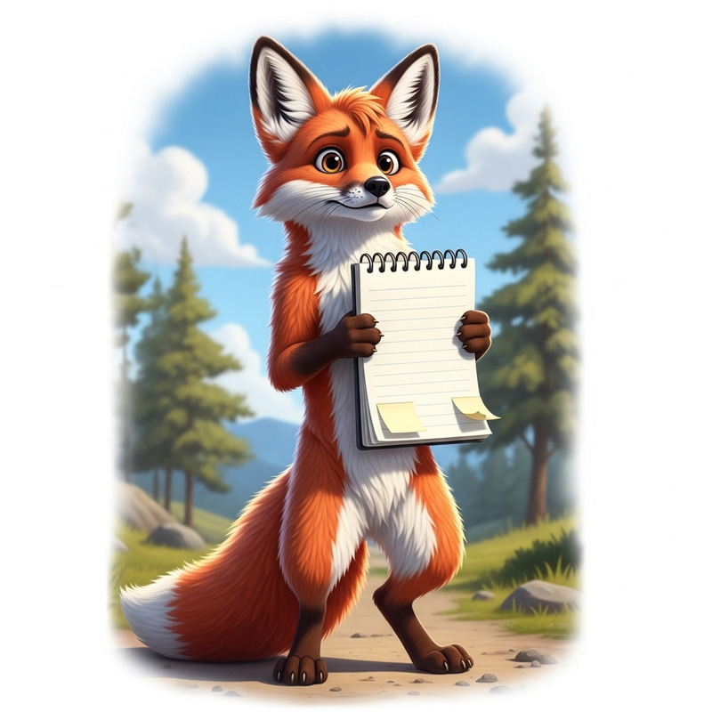 Curious Fox with Blank Notepad | Doodling Fox Image