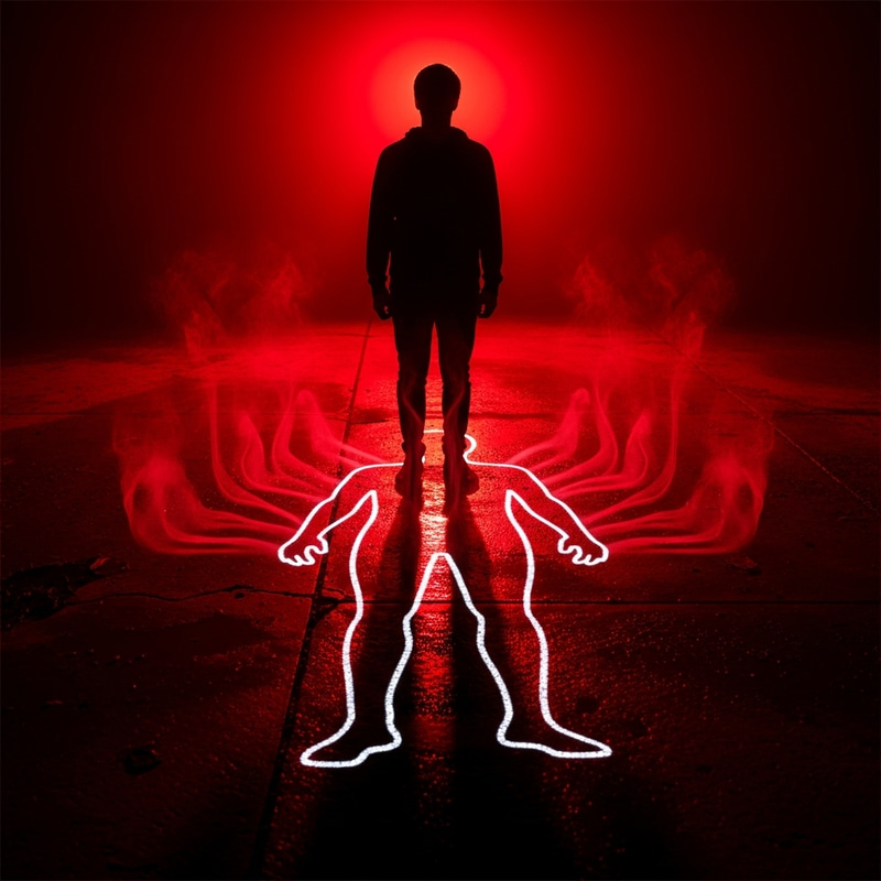 Eerie Scene of Shadowy Figure and Blood Stains