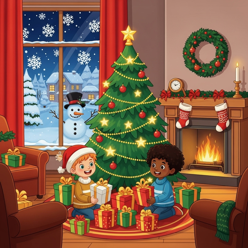 Merry Christmas Diverse Children Snowy Delight