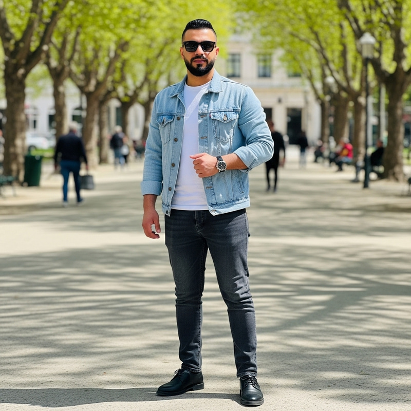 Middle-Eastern Man in Casual Denim Attire Middle-Eastern Man in Casual Denim Attire
