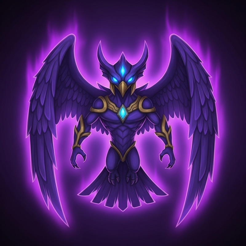 Mythical Cartoon Creature with Majestic Blue Aura - Bird-Like