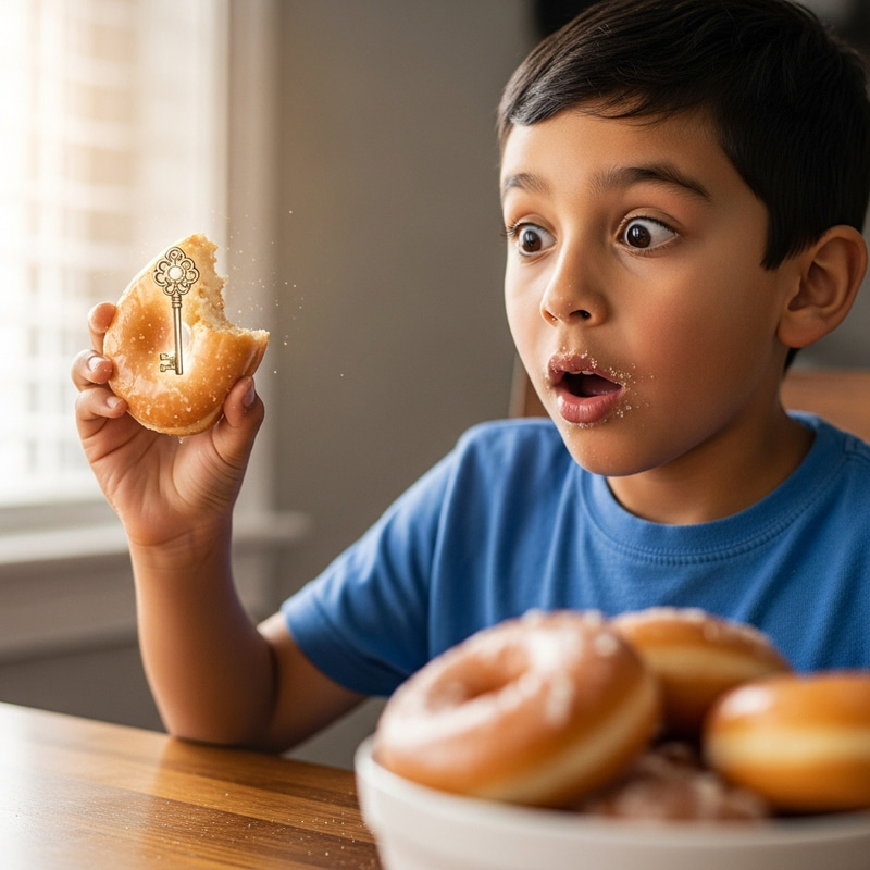 Young Boy Discovers Magical Key in Donut Surprise