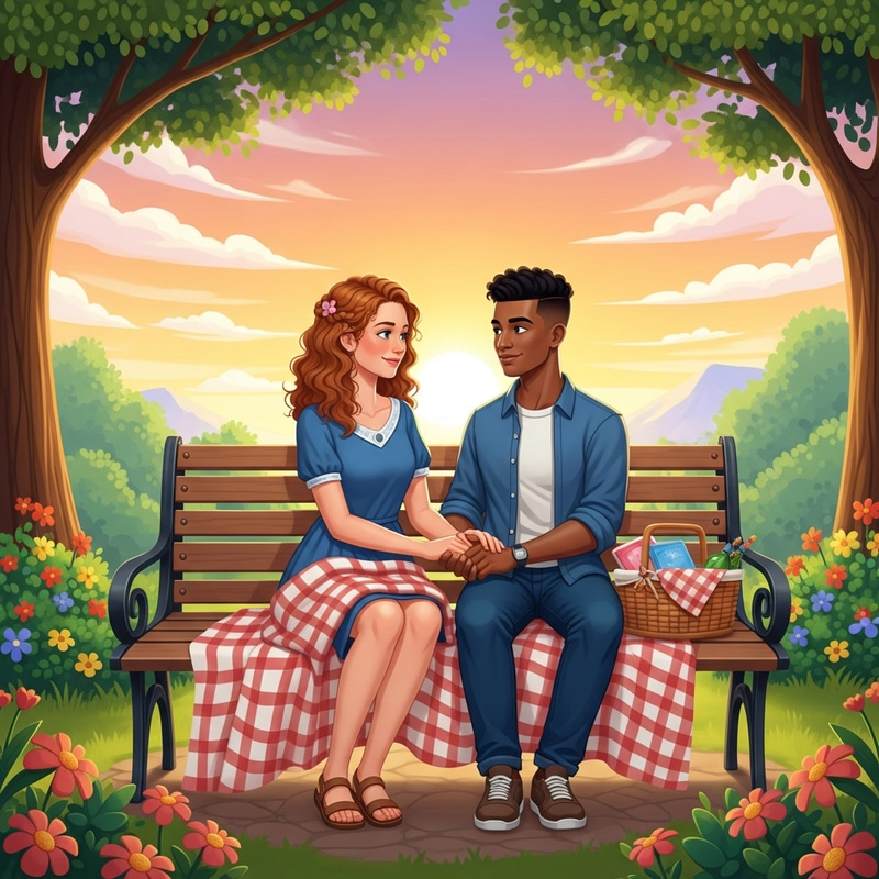 Romantic Couple Embracing at Sunset in the Park Romantic Couple Embracing at Sunset in the Park