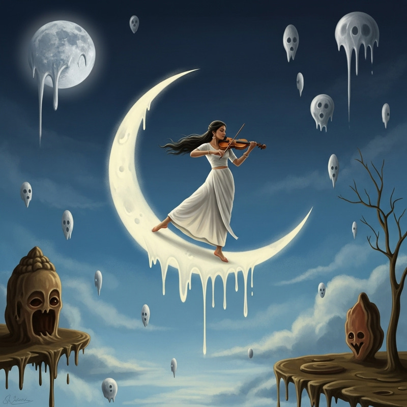 Ethereal Moonlit Dance on Crescent Moon | Surrealistic Fantasy Ethereal Moonlit Dance on Crescent Moon | Surrealistic Fantasy