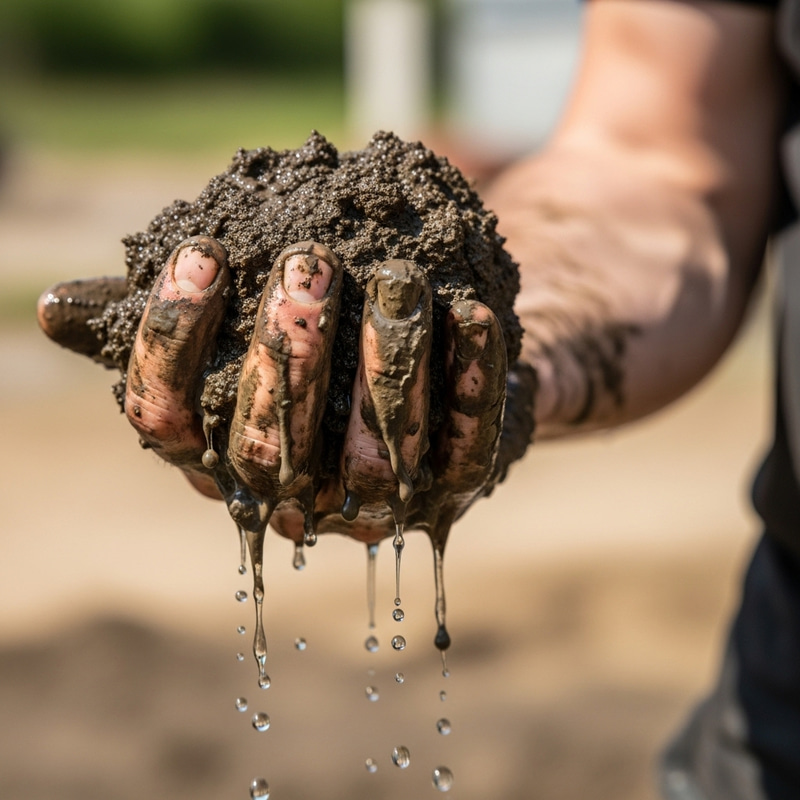 Man Holding Dripping Wet Piece of Mud - Funny and Unique Image Man Holding Dripping Wet Piece of Mud - Funny and Unique Image