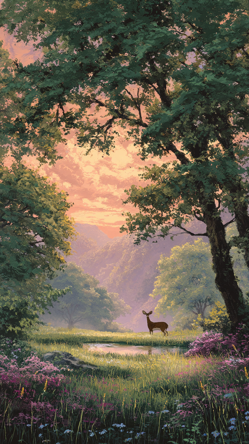 Serene Woodland Clearing with Graceful Deer Serene Woodland Clearing with Graceful Deer