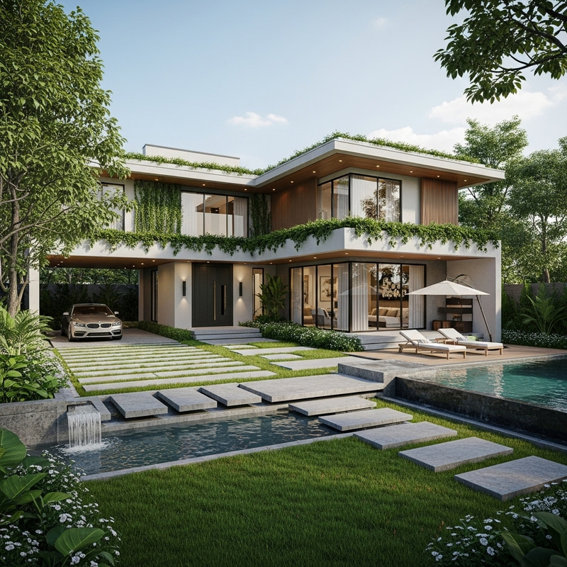 Spectacular Two-Storey Geometric House with Luxurious Pool & Greenery