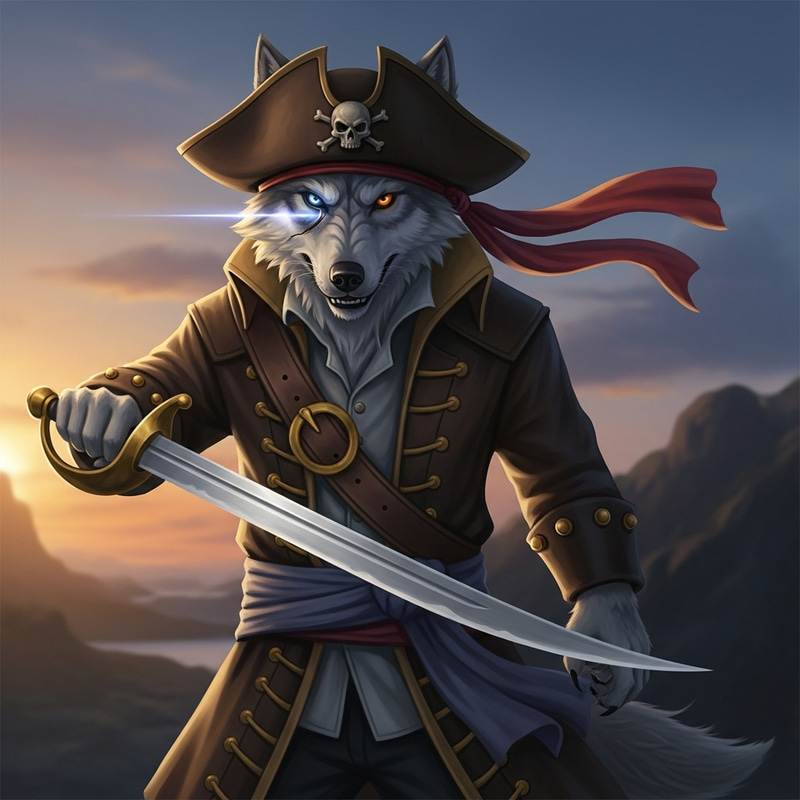 One-Eyed Pirate Wolf with Sword - Epic Fantasy Art