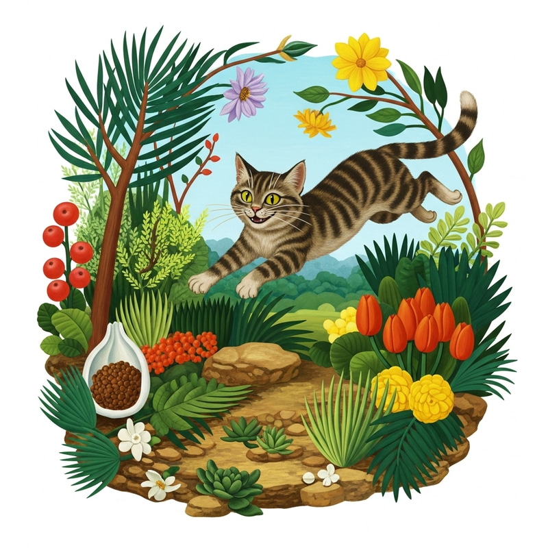 Colorful Cat Leaping in Whimsical Nature Scene - Inspired by Henri Rousseau Colorful Cat Leaping in Whimsical Nature Scene - Inspired by Henri Rousseau