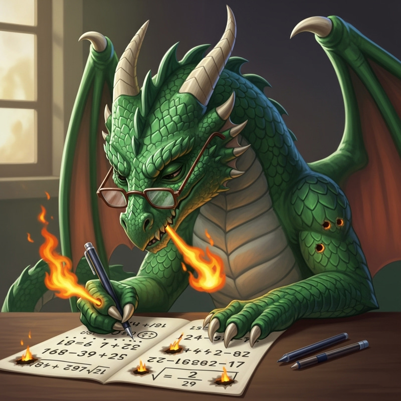 Emerald-Green Dragon Struggling with Math Homework Emerald-Green Dragon Struggling with Math Homework