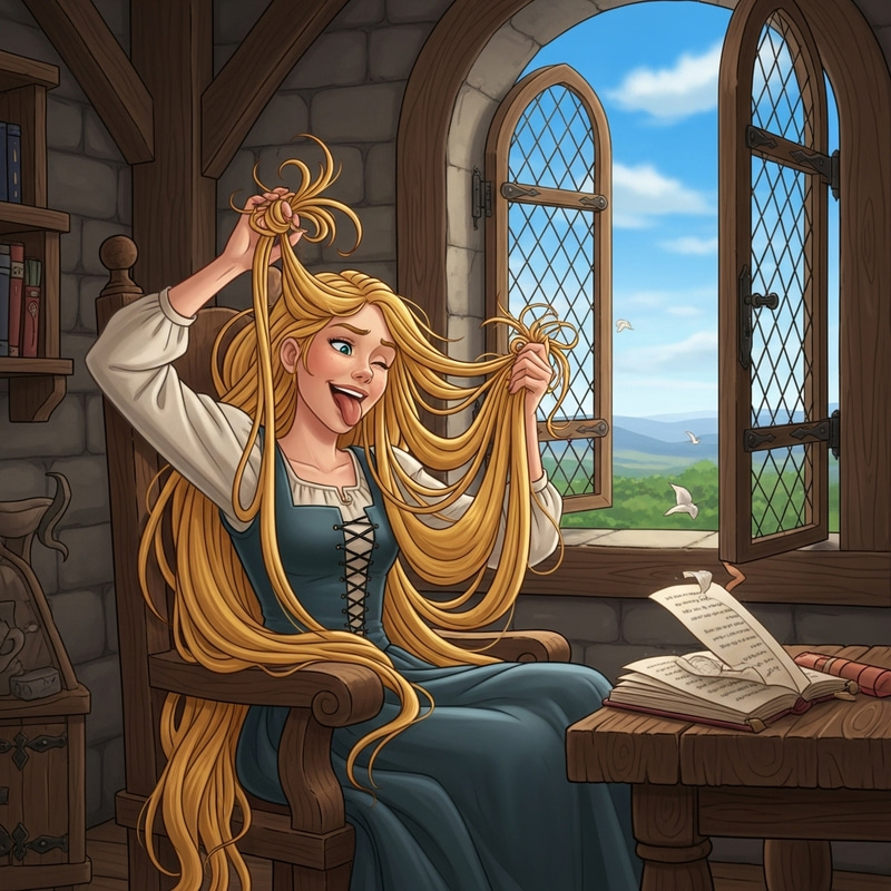 Naughty Rapunzel in Tower Room | Mischievous Fairy Tale Character Naughty Rapunzel in Tower Room | Mischievous Fairy Tale Character