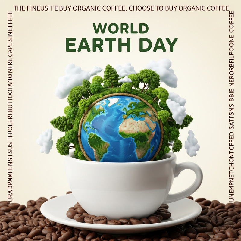 World Earth Day Poster with Coffee and Sustainability Themes