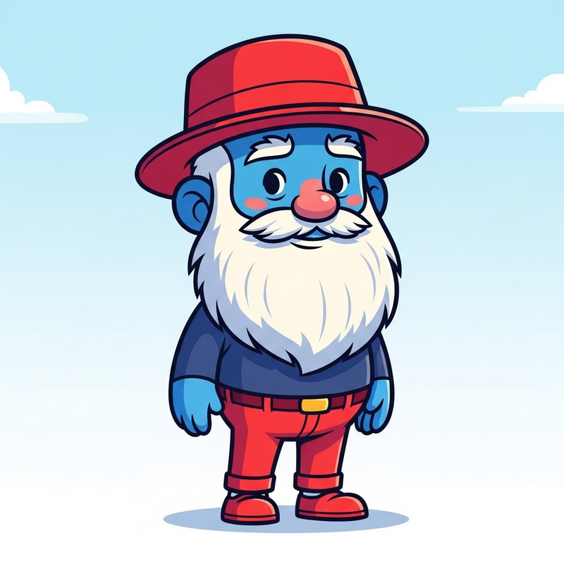 Vibrant Blue Dad Cartoon Character with Red Hat and Beard Vibrant Blue Dad Cartoon Character with Red Hat and Beard